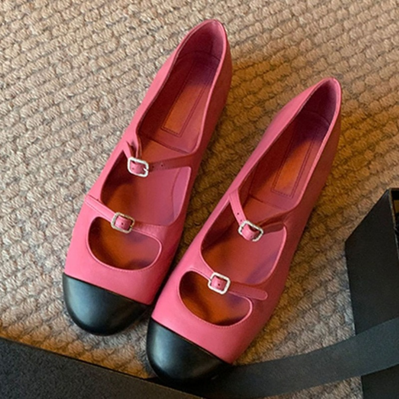 Women Shoes Brand - エレガントなメリージェーンシューズ レディース ベルトバックル ミックスカラー 浅履き ファッション