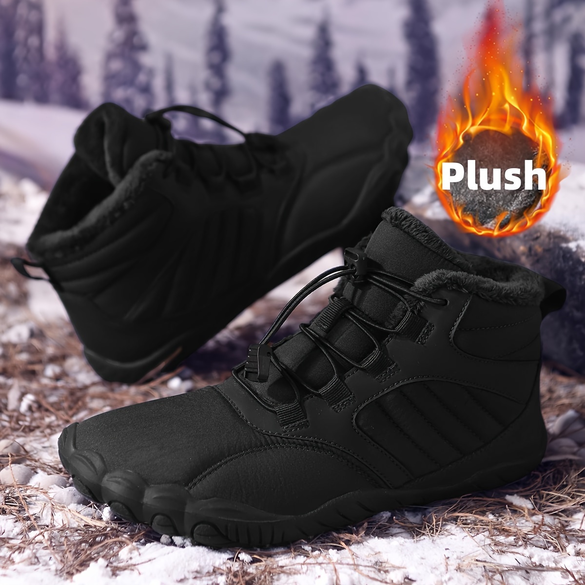Women'S Shoes Wide Width - ユニセックス冬用フリース裏地付きベアフットスノーブーツ、5本指ワイドトゥボックス、クイックロックレース、滑り止め、保温、アウトドアハイキングトレッキング、ミニマリスト、寒い季節用ウォーキングカジュアルフットウェア