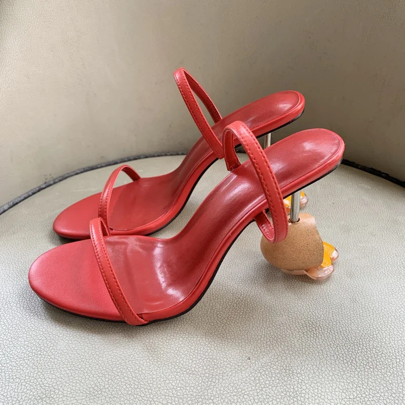 Strappy Heeled Sandals - 夏ストラップサンダルオープントゥハイヒール奇妙なヒール卵デザイナーモダンな靴ミュールスリッパプラスサイズ Schuhe Damen