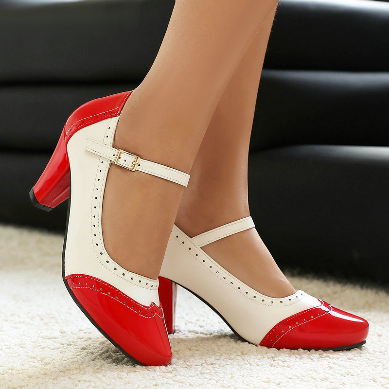 Women'S Xti Shoes - メアリージェーンシューズ レディース パテントレザー ブロックヒール パンプス レトロ