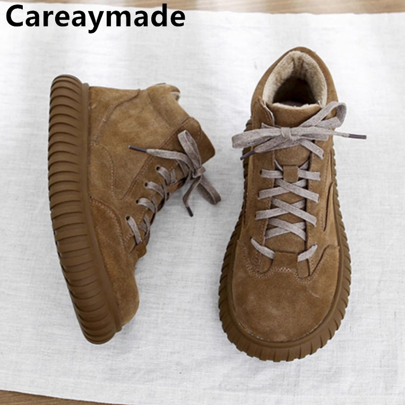 Women'S Shoes Wide Width - Careaymade-女性用のワイドヘッド本革ブーツ,厚いソール,暖かい足首のブーツ,短い作業服,快適で柔らかい底