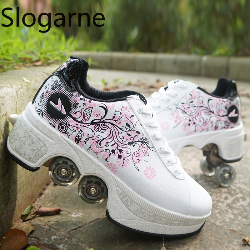 Women Shoes Waterproof - 女性用4輪変形ローラースケートシューズ、男性用カジュアルスポーツスニーカー、新型インラインスケートシューズ、男性用パルクールランナウェイスニーカー