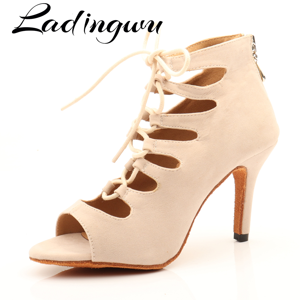 Women'S Shoes Z - Ladingwuベージュスエードハイトップダンス靴ブーツ女性ラテンダンスシューズ女の子サルサ社交ダンスシューズのパフォーマンスシューズ