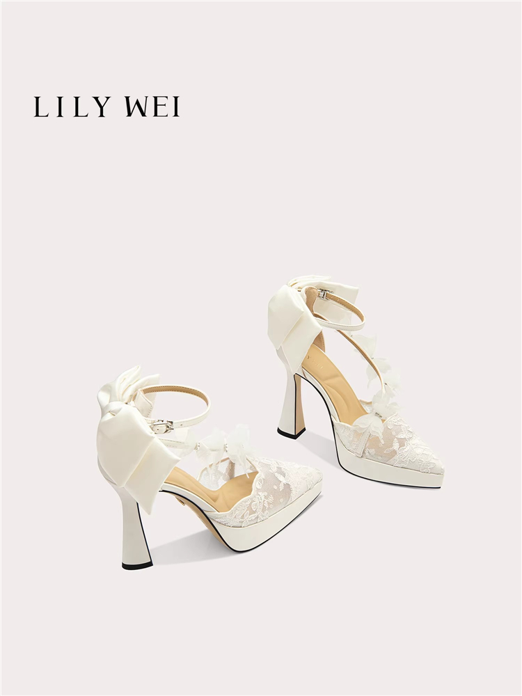 Women Shoes Waterproof - 夏の新作、ポインテッドトゥ、レース、メッシュ、ラインストーン、蝶々飾り、防水プラットフォーム、ウェディングシューズ、宴会用、大きいサイズ、小さいサイズ、レディースサンダル