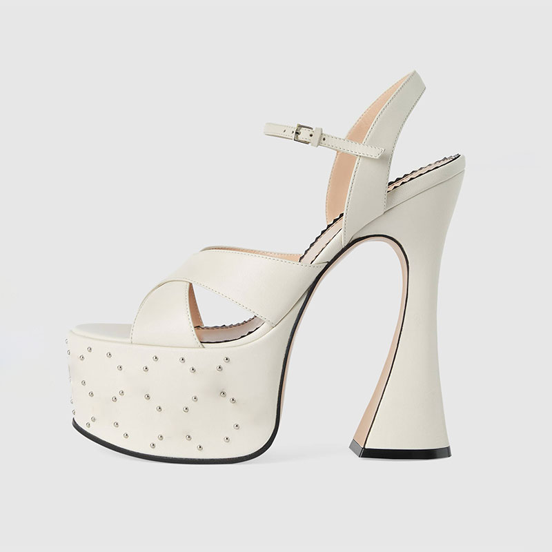 Women Shoes Waterproof - 女性用バックル付きファッショナブルなハイヒールサンダル,防水プラットフォーム,白と黒,セクシーなディスコレース,サイズ34-43