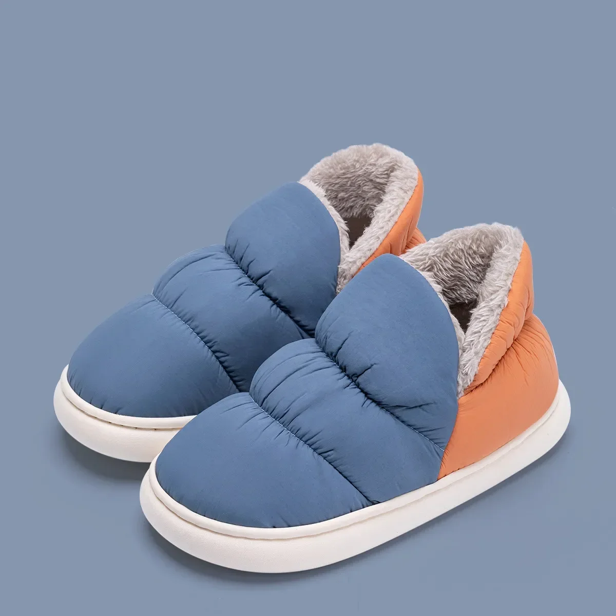 Women Shoes Waterproof - 女性男性スリッパ冬ダウン布防水屋内屋外暖かい豪華な靴ノンスリップ厚い底ソフトコンフォートカップルフラット