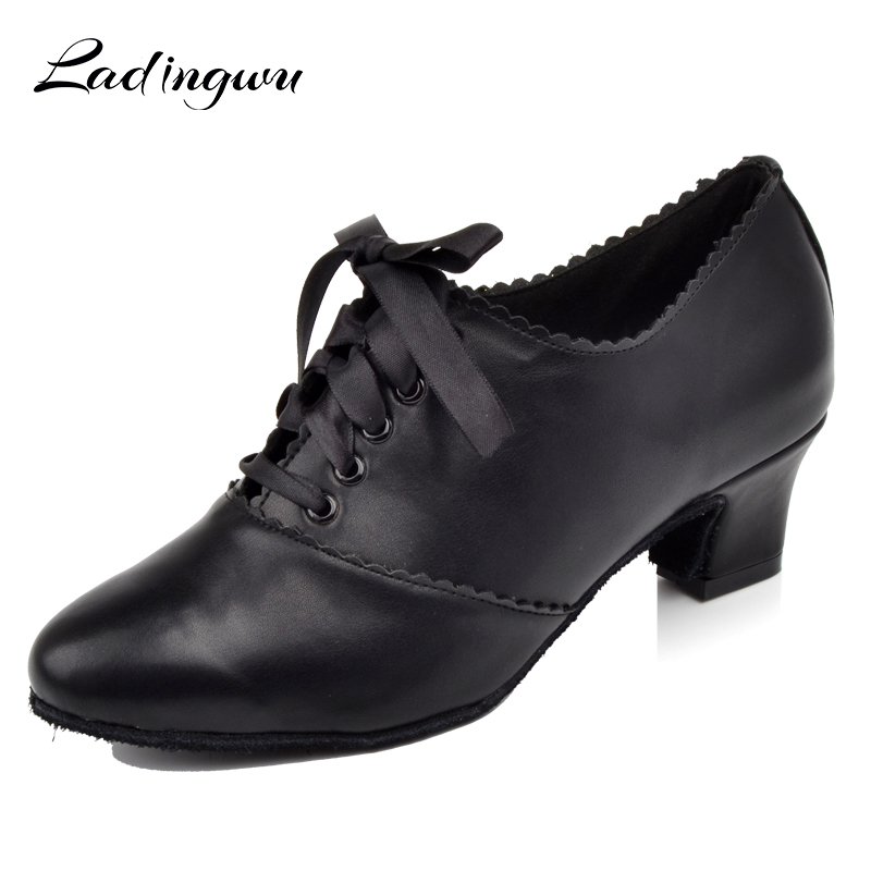 Women'S Shoes Z - Ladingwu黒ラテン女性のダンスシューズマイクロファイバー合成皮革女性クローズドつま先の社交教師ダンス靴ヒール5/6/7センチ