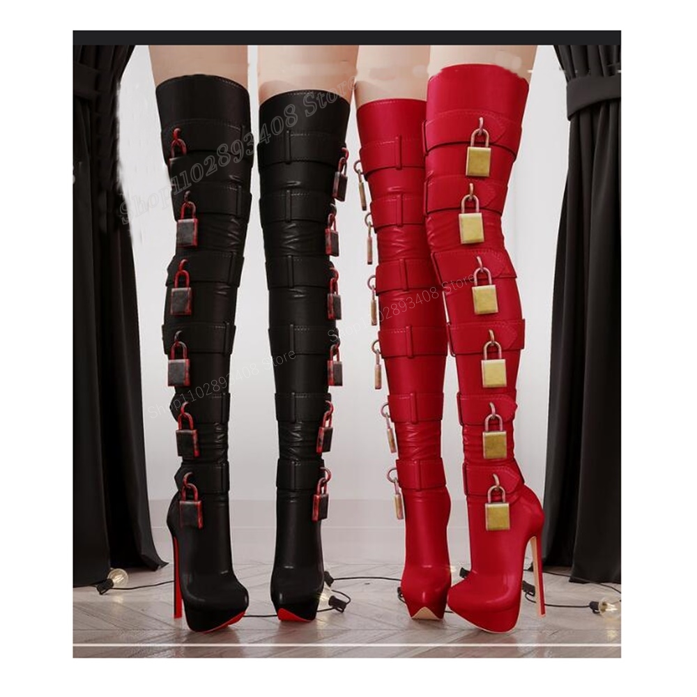 Women'S Heels - レッドロックデコマットレザーオーバーニーブーツスティレットハイヒールファッションセクシーレディースシューズ2024春サパトスパラムヘレ