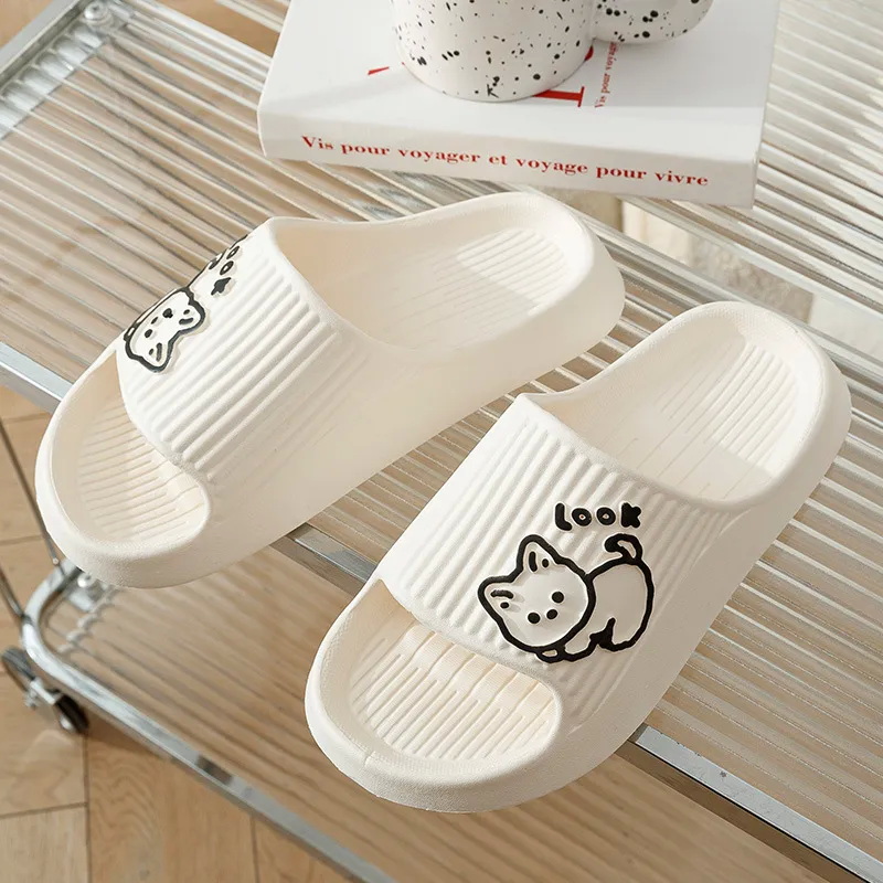 Women Shoes Waterproof - 夏かわいい猫スリッパ女性超軽量カップルホームシューズ屋外ビーチスライド女性キティフリップフロップ防水スリッパ