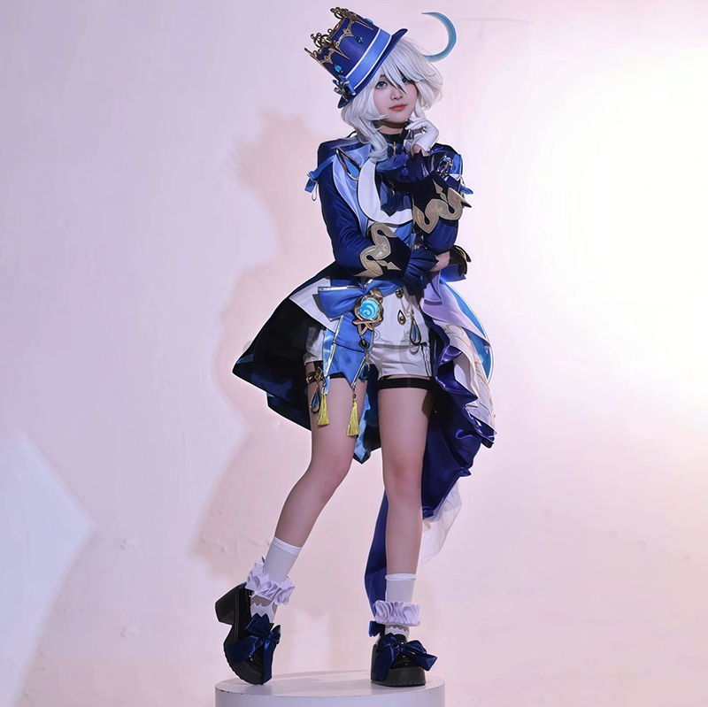 Women'S Shoes Zone - フリーナコスプレ衣装ウィッグヘアインパクトフォンテーヌフォカロル帽子付き黒スーツハイヒールコスプレ靴女性用衣装