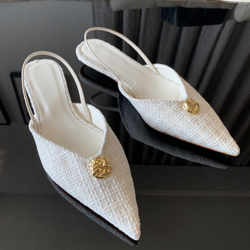 Women Shoes Brand - 2025年新作ブランドレディースサンダル、ファッショナブルなポインテッドトゥ、浅履き、エレガントなスリングバックシューズ、薄型ローヒールパンプス