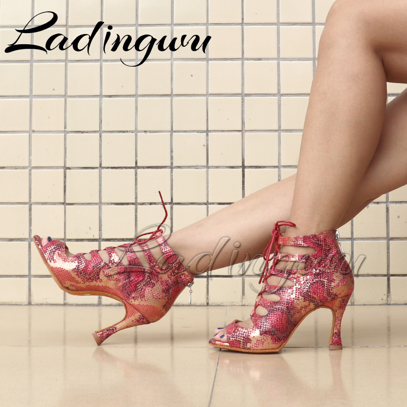 Women'S Shoes Z - Ladingwuラテンブーツソフトボトムダンスシューズジッパー女性のサンダルラテンサルサダンスシューズブルー/レッドスネークテクスチャスエードブーツ