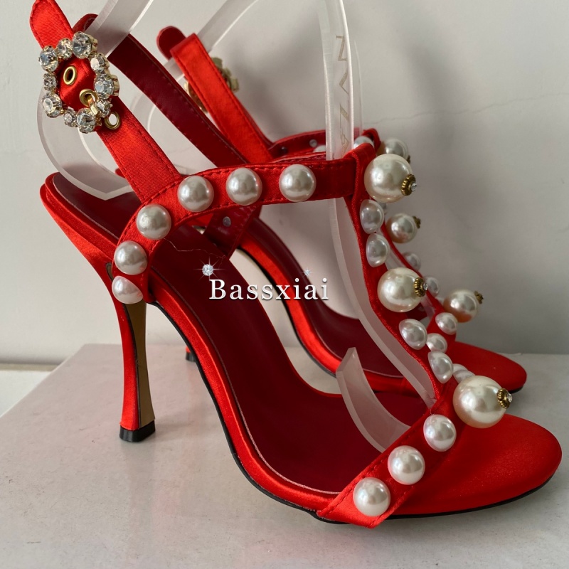 パールビーズ装飾 Tストラップ スティレットヒール サンダル - Strappy Heeled Sandals のレビューと価格