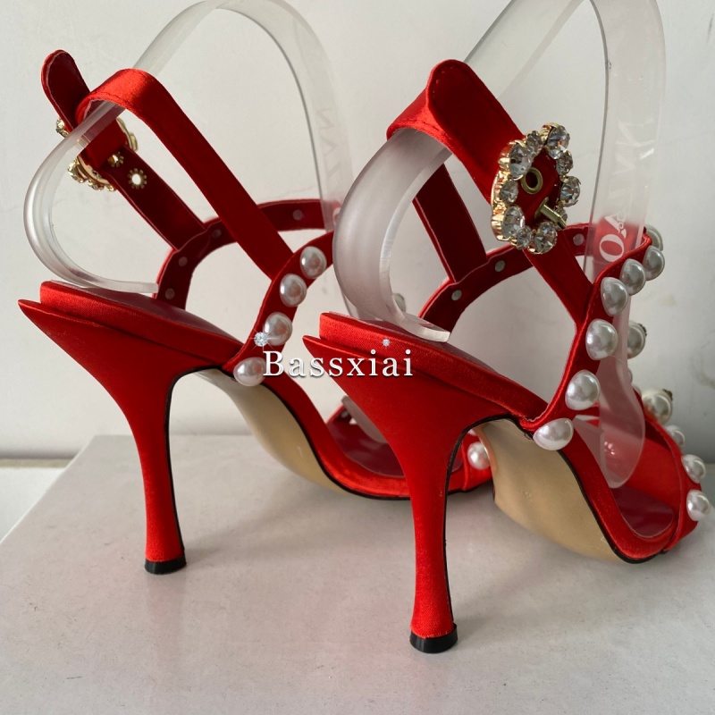 パールビーズ装飾 Tストラップ スティレットヒール サンダル - Strappy Heeled Sandals のレビューと価格