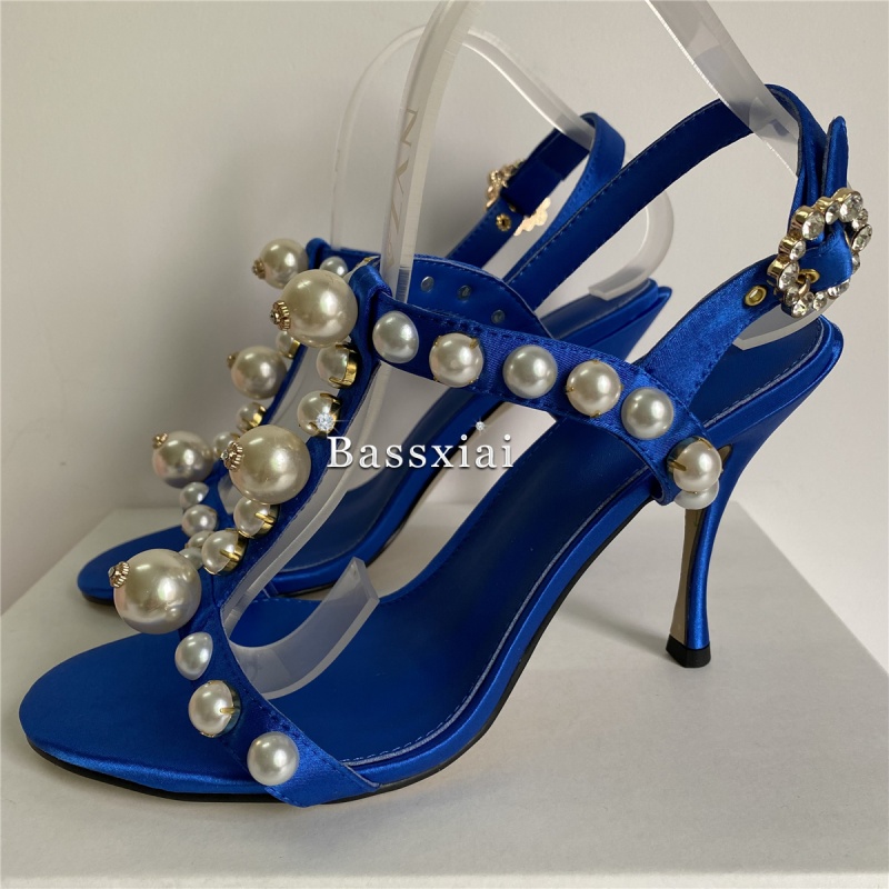 パールビーズ装飾 Tストラップ スティレットヒール サンダル - Strappy Heeled Sandals のレビューと価格