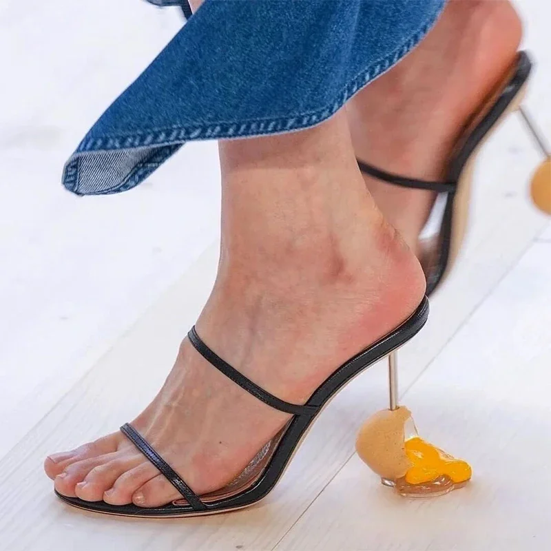 夏ストラップサンダルオープントゥハイヒール奇妙なヒール卵デザ - Strappy Heeled Sandals のレビューと価格