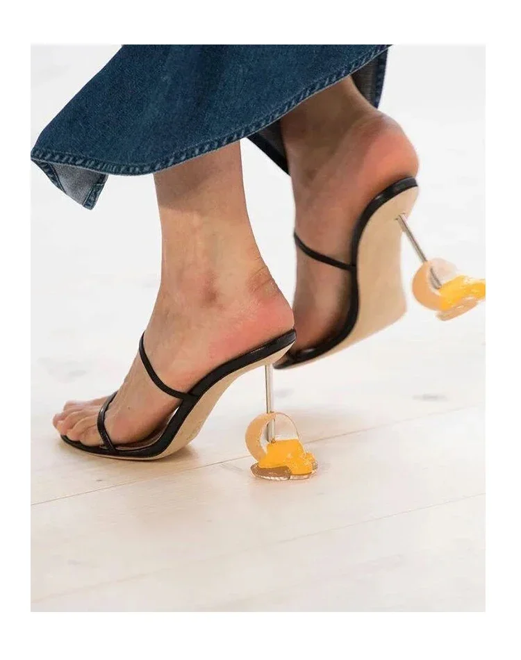 夏ストラップサンダルオープントゥハイヒール奇妙なヒール卵デザ - Strappy Heeled Sandals のレビューと価格