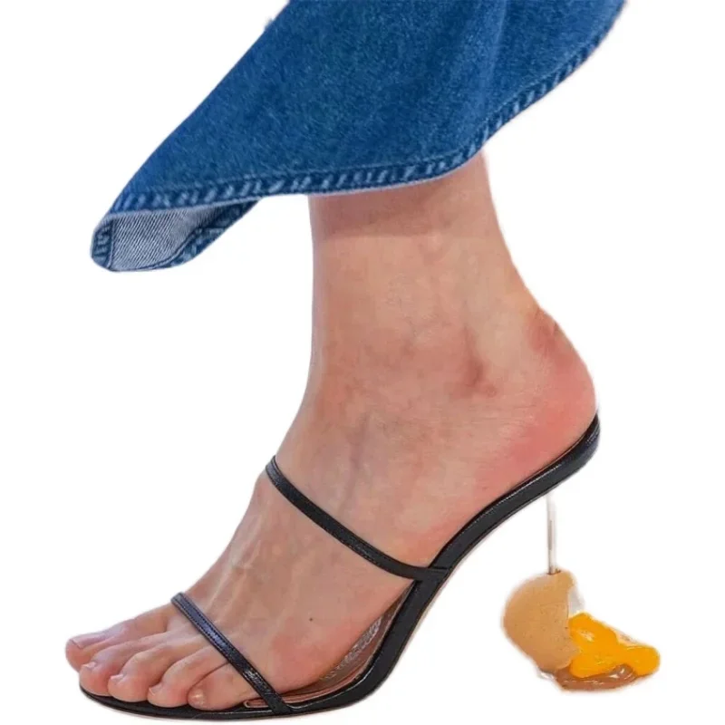 夏ストラップサンダルオープントゥハイヒール奇妙なヒール卵デザ - Strappy Heeled Sandals のレビューと価格