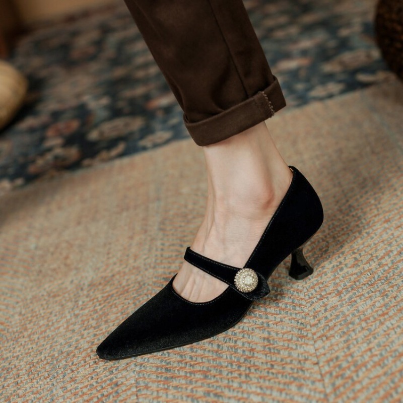 ワインレッド ポインテッドトゥ メリージェーンシューズ レデ - Women'S Heels のレビューと価格