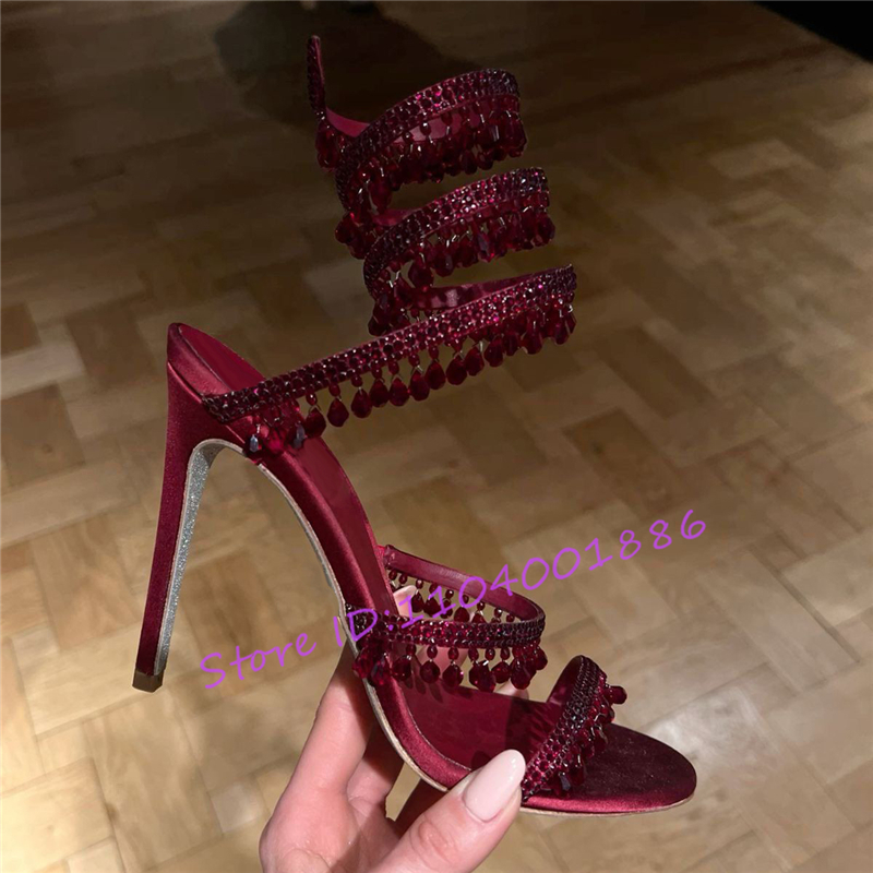 ラインストーンヘビの形のアンクルストラップサンダル夏のセクシ - Strappy Heeled Sandals のレビューと価格