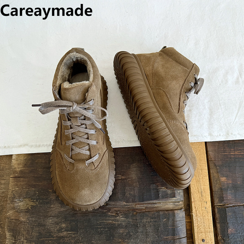 Careaymade-女性用のワイドヘッド本革ブーツ,厚いソ - Women'S Shoes Wide Width のレビューと価格