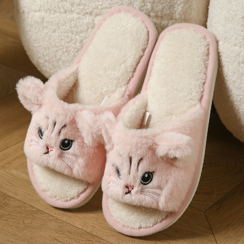 かわいい猫のぬいぐるみ風ビーチサンダル、男女兼用、暖かいふわ - Thong Flat Sandal のレビューと価格