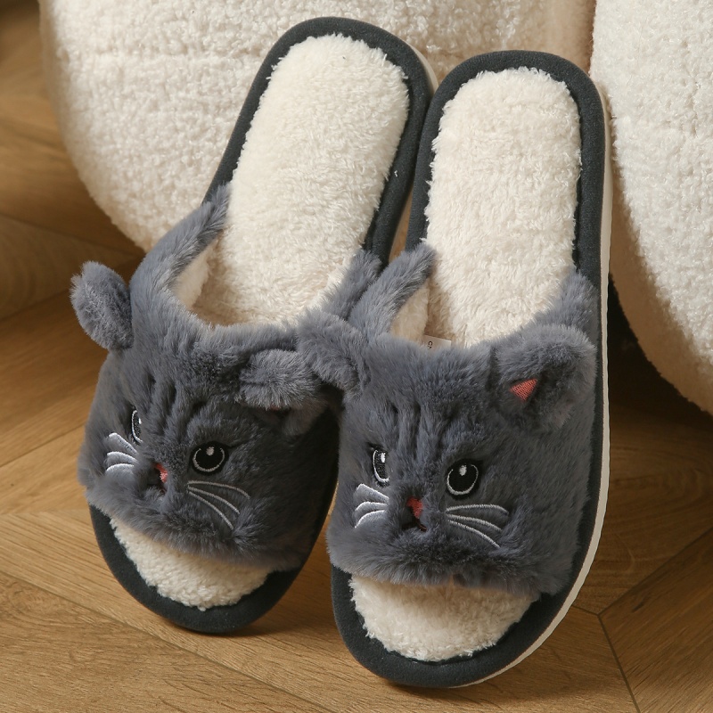 かわいい猫のぬいぐるみ風ビーチサンダル、男女兼用、暖かいふわ - Thong Flat Sandal のレビューと価格