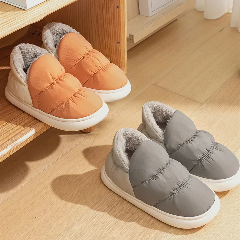女性男性スリッパ冬ダウン布防水屋内屋外暖かい豪華な靴ノンスリ - Women Shoes Waterproof のレビューと価格