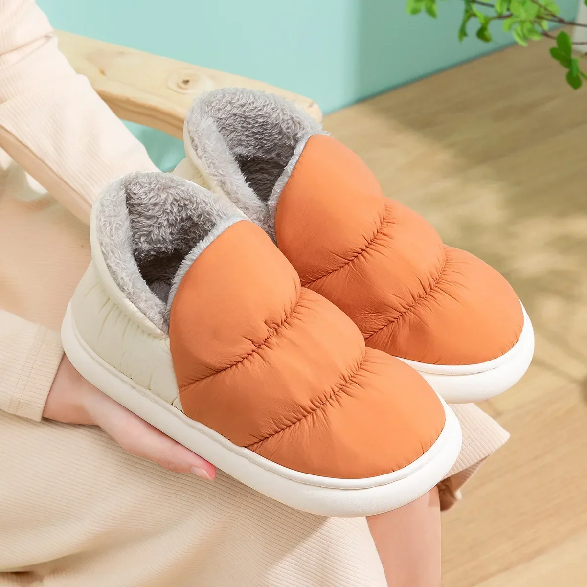 女性男性スリッパ冬ダウン布防水屋内屋外暖かい豪華な靴ノンスリ - Women Shoes Waterproof のレビューと価格