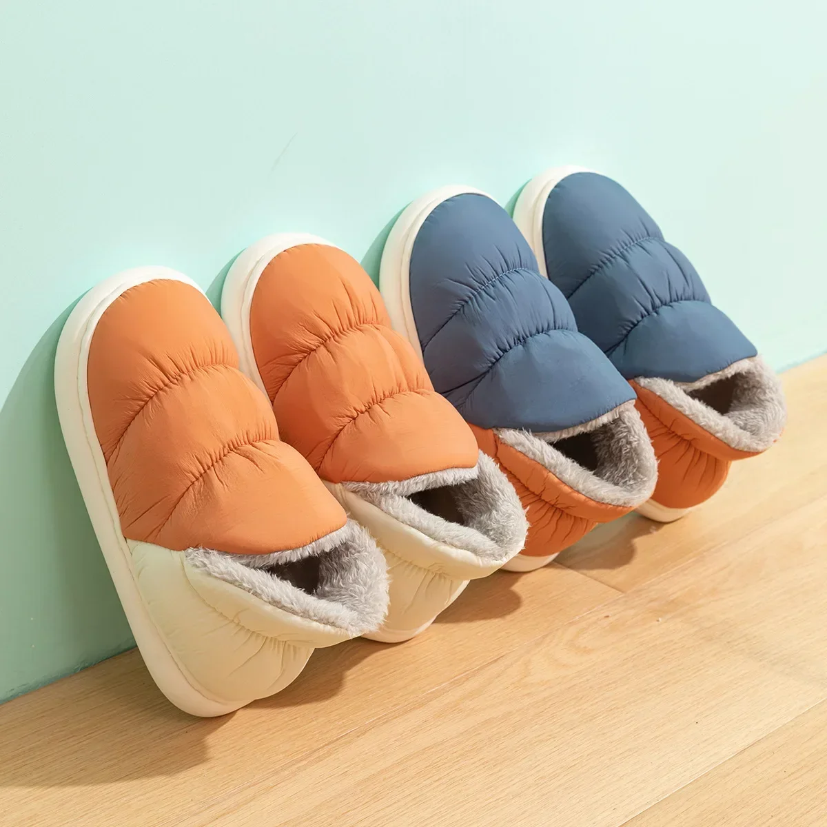 女性男性スリッパ冬ダウン布防水屋内屋外暖かい豪華な靴ノンスリ - Women Shoes Waterproof のレビューと価格