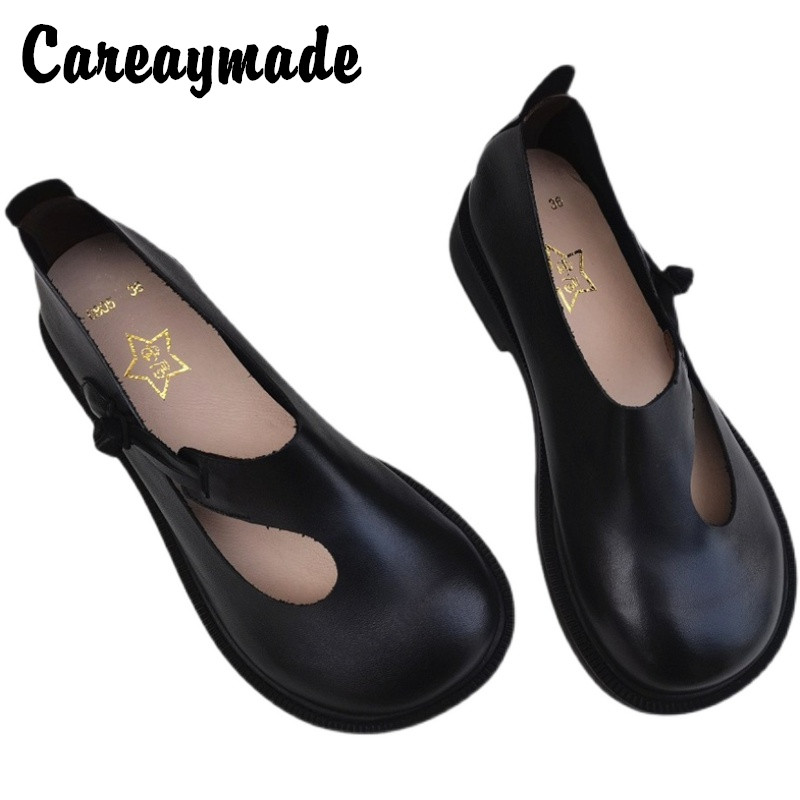 Careaymade-女性のためのレトロな革の靴,丸い頭の女 - Women'S Heels のレビューと価格