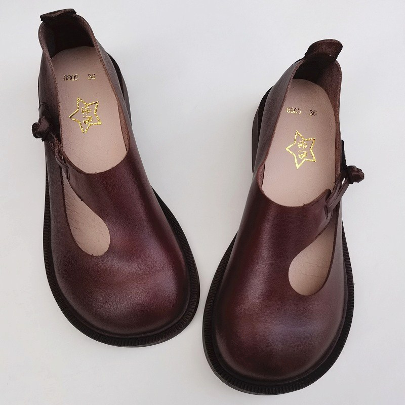 Careaymade-女性のためのレトロな革の靴,丸い頭の女 - Women'S Heels のレビューと価格