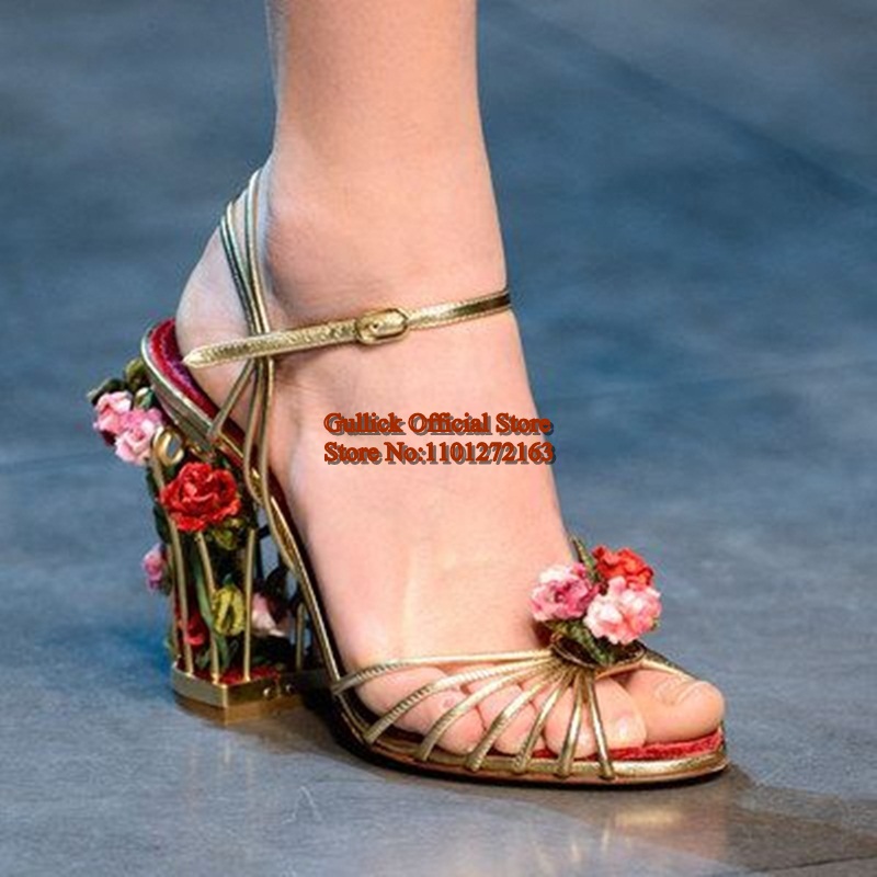 高級鳥かご女性サンダルゴールドメタリックレザーストラップサン - Strappy Heeled Sandals のレビューと価格