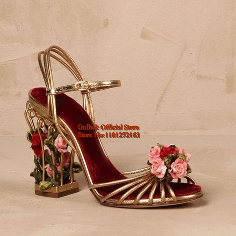 高級鳥かご女性サンダルゴールドメタリックレザーストラップサン - Strappy Heeled Sandals のレビューと価格