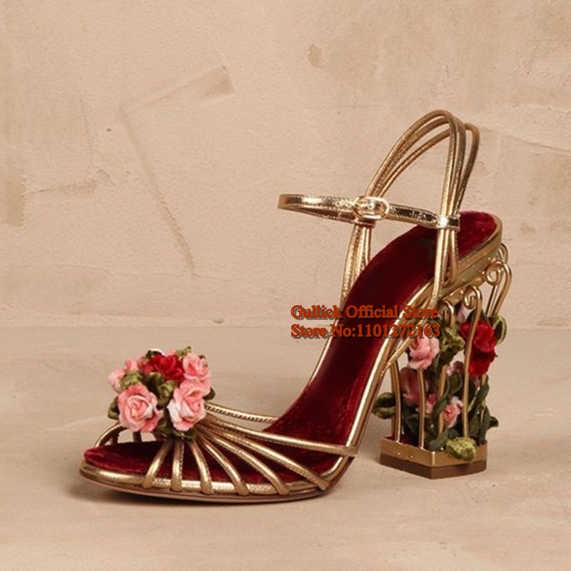 高級鳥かご女性サンダルゴールドメタリックレザーストラップサン - Strappy Heeled Sandals のレビューと価格