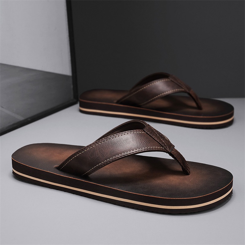 メンズヴィンテージウォッシュドフェイクレザービーチサンダル、 - Thong Flat Sandal のレビューと価格