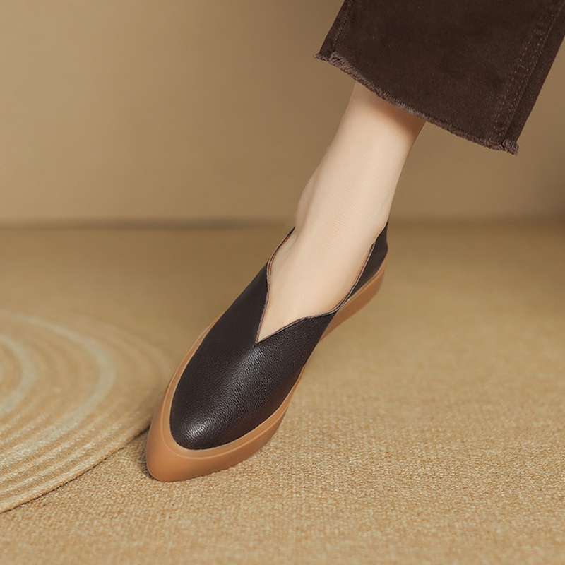 女性用の厚いヒールの先のとがったつま先のモカシン,本革の靴, - Women'S Heels のレビューと価格